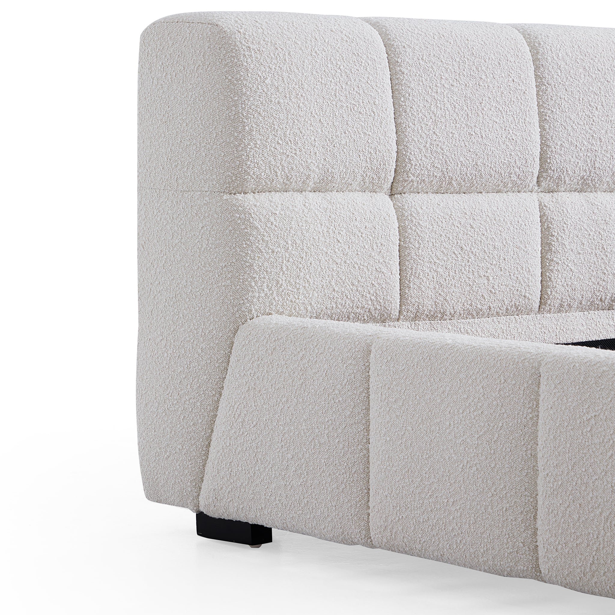 Cushy Boucle Fabric Bed - Contemporary Upholstered Platform Bed in Cream Boucle with Padded Headboard - Image 3