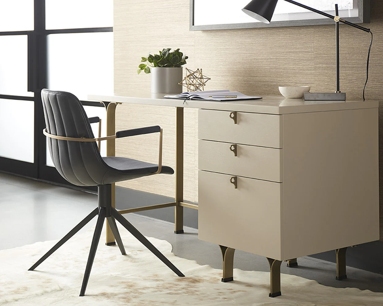 Celine Sleek Home Office Desk - Contemporary Workstation with Drawer Storage in Matte Cream - Image 5